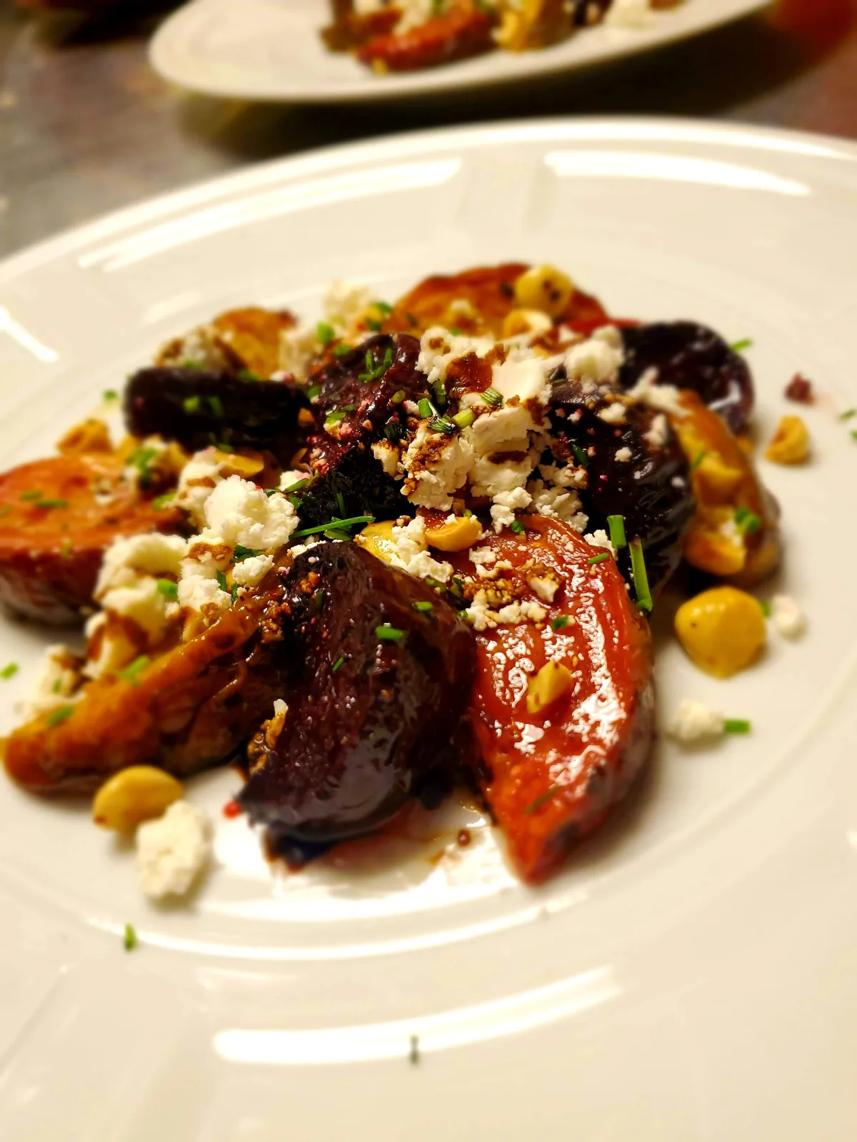 Roasted beet salad with pistachios and cheese
